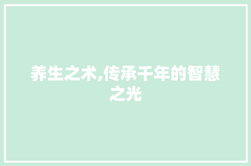 养生之术,传承千年的智慧之光