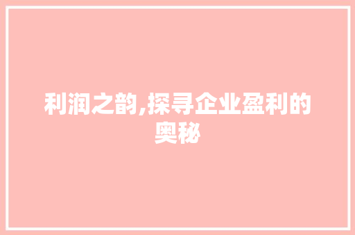 利润之韵,探寻企业盈利的奥秘