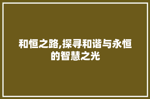 和恒之路,探寻和谐与永恒的智慧之光