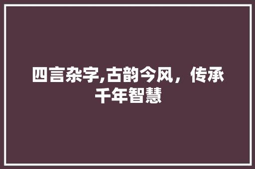 四言杂字,古韵今风，传承千年智慧
