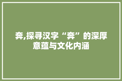 奔,探寻汉字“奔”的深厚意蕴与文化内涵