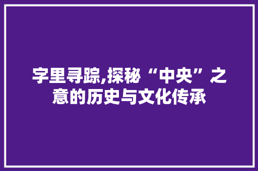 字里寻踪,探秘“中央”之意的历史与文化传承