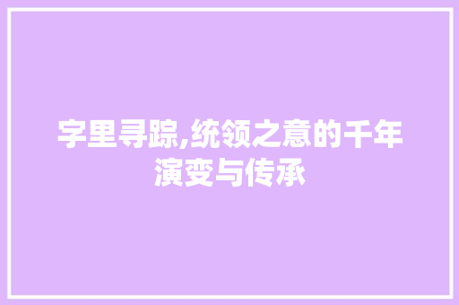 字里寻踪,统领之意的千年演变与传承