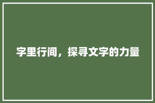 字里行间，探寻文字的力量