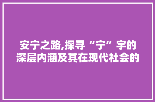 安宁之路,探寻“宁”字的深层内涵及其在现代社会的价值