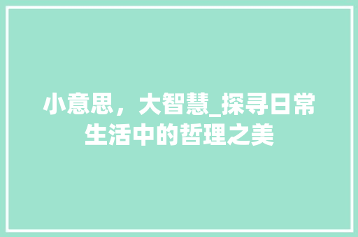 小意思，大智慧_探寻日常生活中的哲理之美
