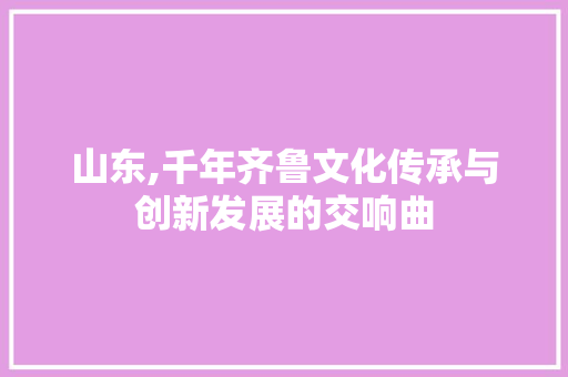山东,千年齐鲁文化传承与创新发展的交响曲