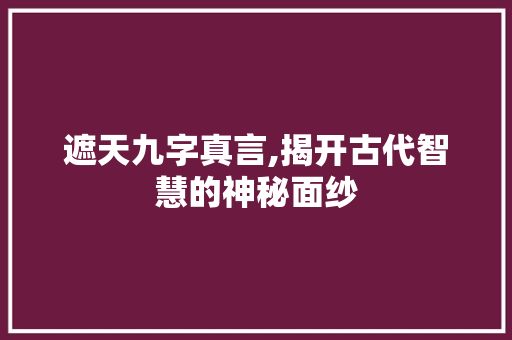 遮天九字真言,揭开古代智慧的神秘面纱