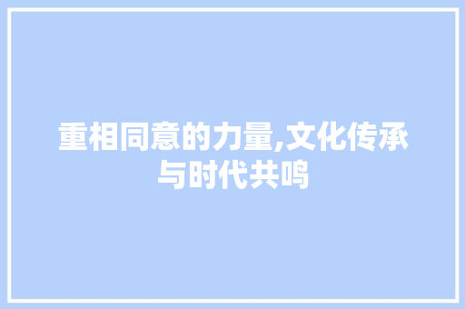 重相同意的力量,文化传承与时代共鸣