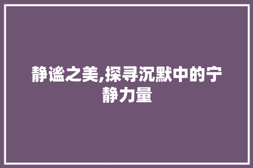 静谧之美,探寻沉默中的宁静力量 写作技巧