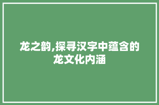 龙之韵,探寻汉字中蕴含的龙文化内涵