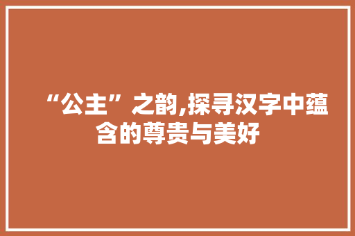 “公主”之韵,探寻汉字中蕴含的尊贵与美好 报告写作