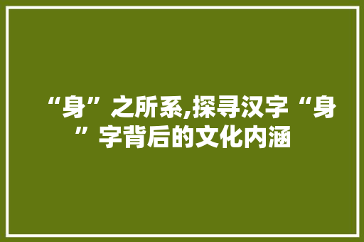 “身”之所系,探寻汉字“身”字背后的文化内涵