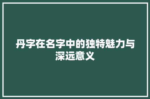丹字在名字中的独特魅力与深远意义 简历模板