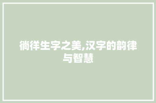 徜徉生字之美,汉字的韵律与智慧 范文赏析