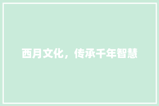 西月文化，传承千年智慧