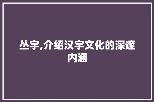 丛字,介绍汉字文化的深邃内涵 范文赏析