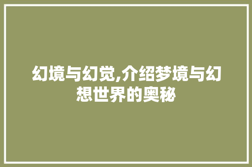 幻境与幻觉,介绍梦境与幻想世界的奥秘