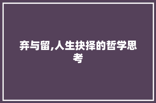 弃与留,人生抉择的哲学思考