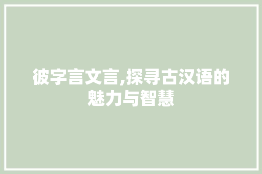 彼字言文言,探寻古汉语的魅力与智慧