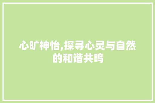 心旷神怡,探寻心灵与自然的和谐共鸣