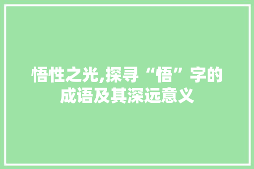 悟性之光,探寻“悟”字的成语及其深远意义