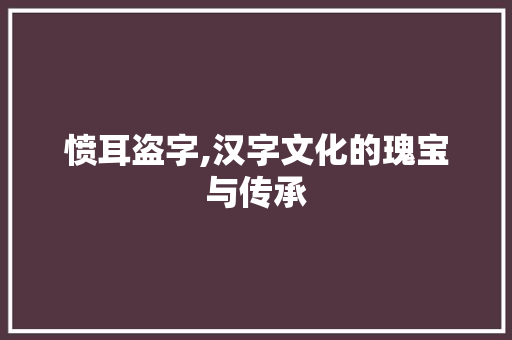 愤耳盗字,汉字文化的瑰宝与传承