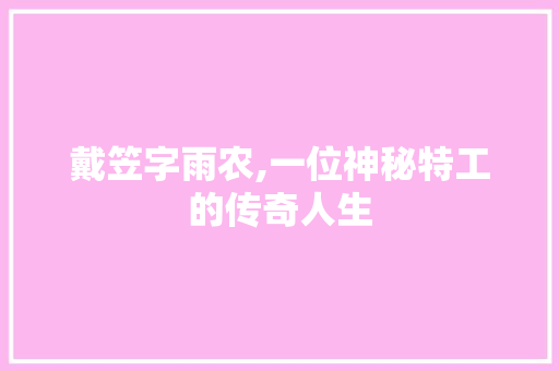 戴笠字雨农,一位神秘特工的传奇人生