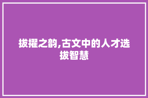拔擢之韵,古文中的人才选拔智慧