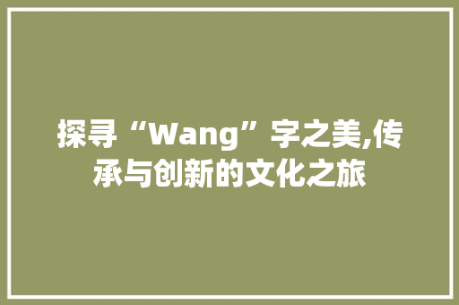 探寻“Wang”字之美,传承与创新的文化之旅