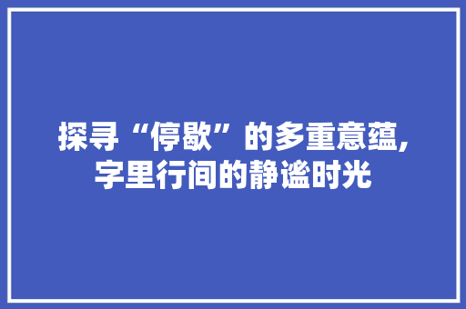 探寻“停歇”的多重意蕴,字里行间的静谧时光