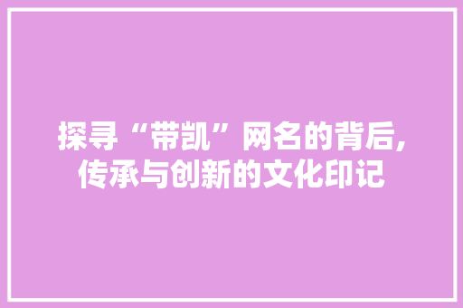 探寻“带凯”网名的背后,传承与创新的文化印记