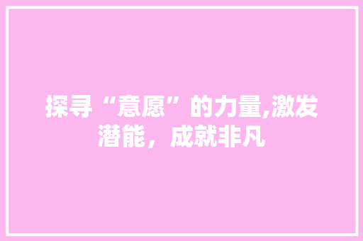 探寻“意愿”的力量,激发潜能，成就非凡