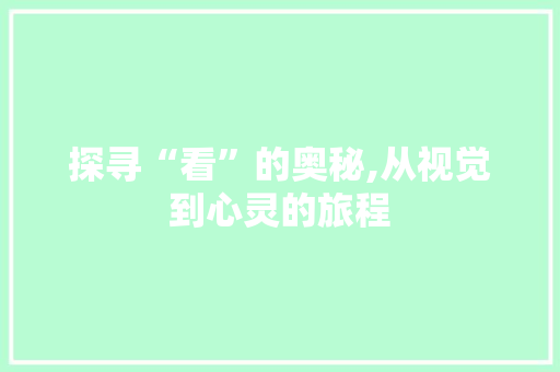 探寻“看”的奥秘,从视觉到心灵的旅程