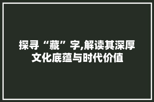 探寻“藏”字,解读其深厚文化底蕴与时代价值