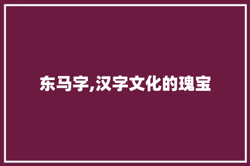 东马字,汉字文化的瑰宝