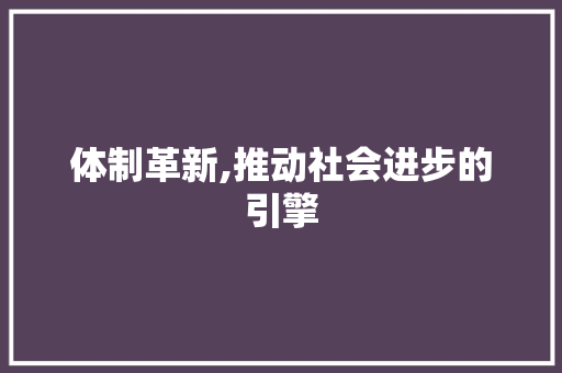 体制革新,推动社会进步的引擎