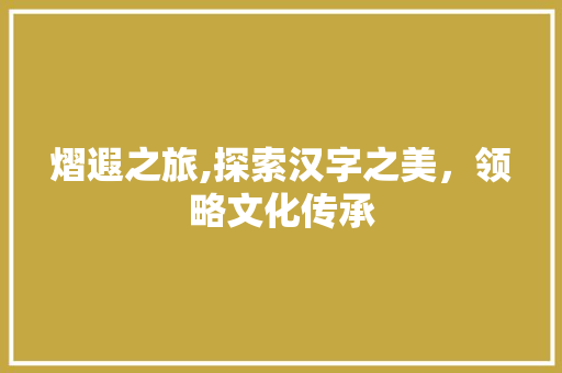 熠遐之旅,探索汉字之美，领略文化传承