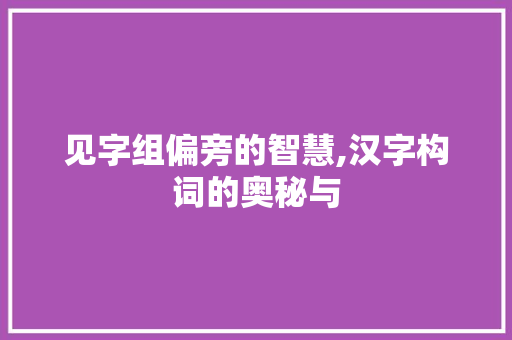 见字组偏旁的智慧,汉字构词的奥秘与