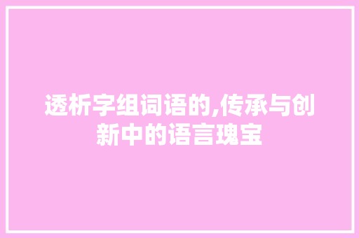 透析字组词语的,传承与创新中的语言瑰宝