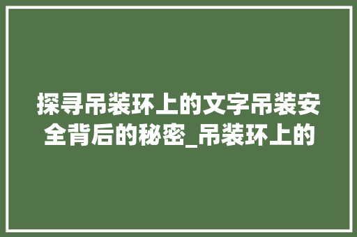 探寻吊装环上的文字吊装安全背后的秘密_吊装环上的字是什么意思