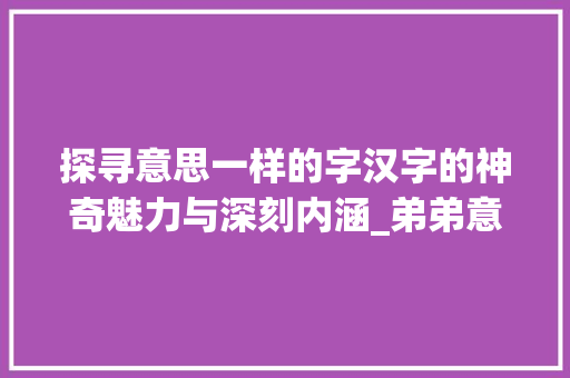 探寻意思一样的字汉字的神奇魅力与深刻内涵_弟弟意思一样的字怎么写 范文赏析