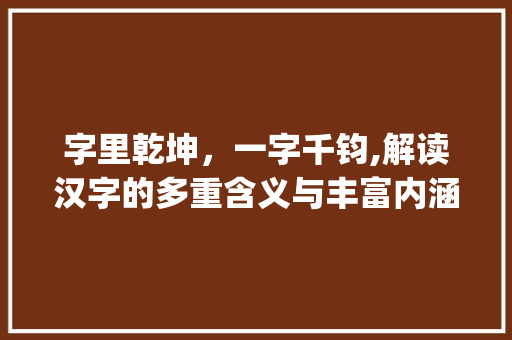 字里乾坤，一字千钧,解读汉字的多重含义与丰富内涵_理解句子之字的不同意思