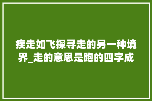 疾走如飞探寻走的另一种境界_走的意思是跑的四字成语