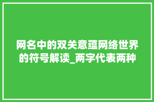 网名中的双关意蕴网络世界的符号解读_两字代表两种意思的网名