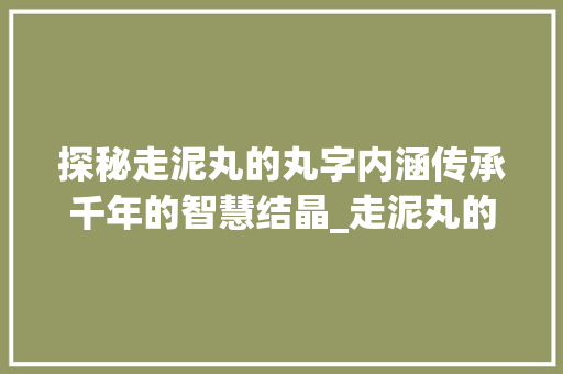探秘走泥丸的丸字内涵传承千年的智慧结晶_走泥丸的丸字是什么意思