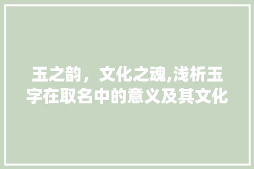 玉之韵，文化之魂,浅析玉字在取名中的意义及其文化内涵_取名中的玉字是什么意思