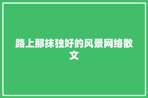 路上那抹独好的风景网络散文