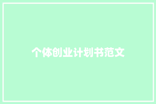 个体创业计划书范文