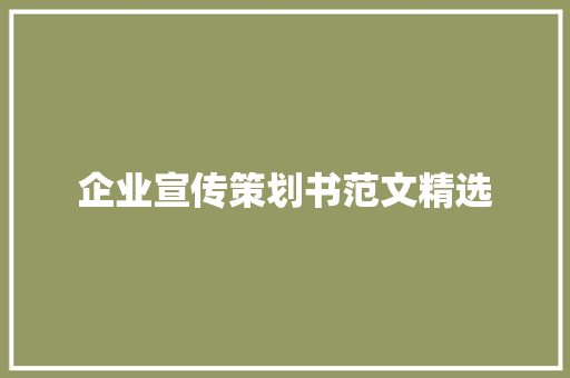 企业宣传策划书范文精选 写作技巧